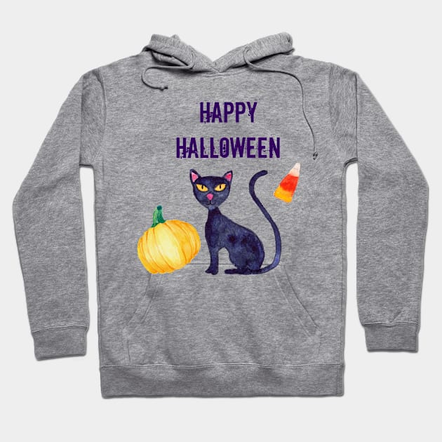 Happy Halloween Black Cat Pumpkin Hoodie by swagmaven